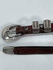 Vintage Western Style Sterling Silver Brown Leather Belt 29'' Boho Equestrian