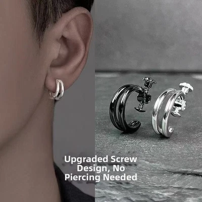 Clips d'oreilles double anneau réglable sans piercing pour homme femme arge - Photo 1/4