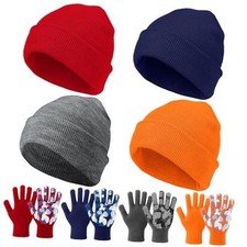 8 Pack Kids Beanie Hats and Gloves Set Knitted Beanies Hat 5-11 Years Vibrant