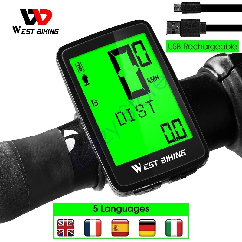 USB Rechargeable Waterproof Wireless Bike Computer Speedo Odometer Bicycle - Image 2 of 4