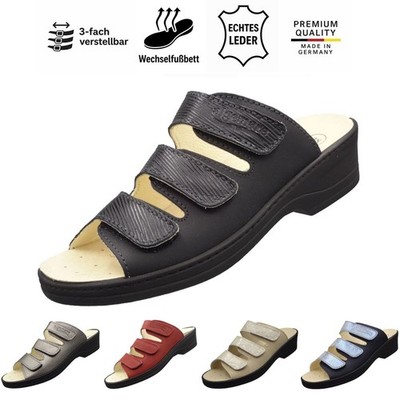 Algemare Damen Pantolette Leder Hausschuhe 12382 3x Klett Wechselfußbett bequem
