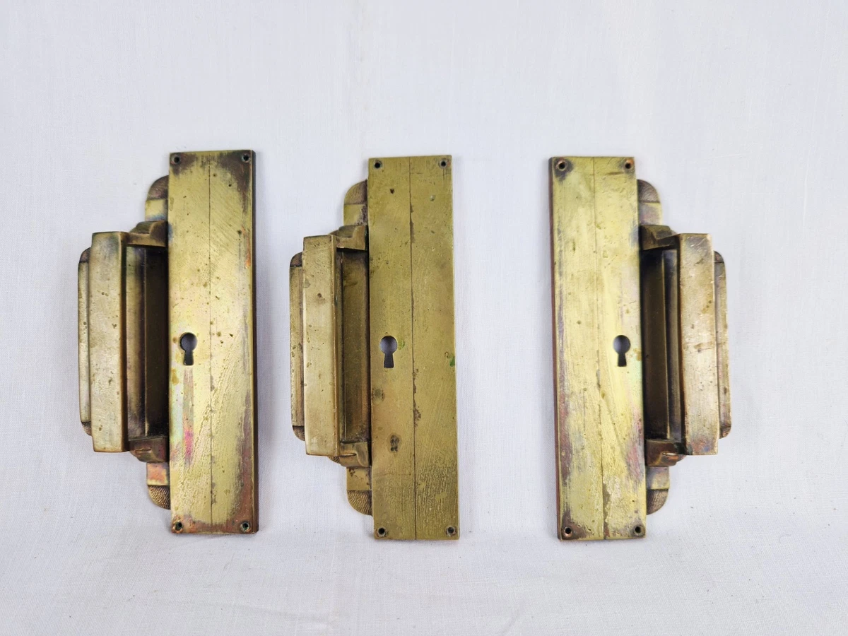Paire De Poignées De Porte Tirette Vintage – Laiton Bronzé Art Déco – 8 Pouces