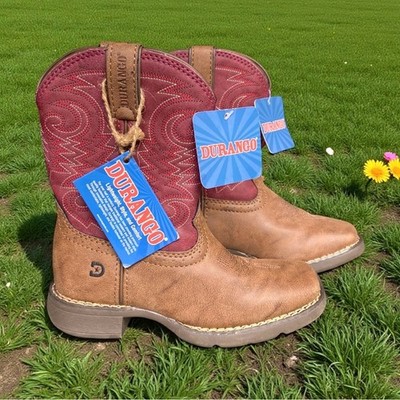 Durango Kid s Leather Western Brown Brick Red Square Toe Cowgirl Boots NWT