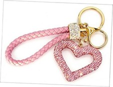 Bling Car Keychains Rhinestone Heart Shape Charm for Women Girls Pink