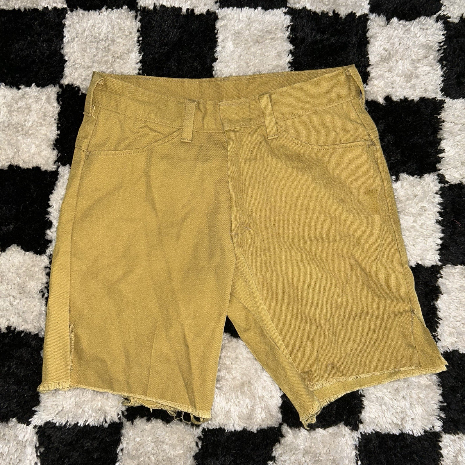 Vintage 60s 70s Sears Roebuck Shorts Mens 28 Mustard Yellow Perma-Prest Distress