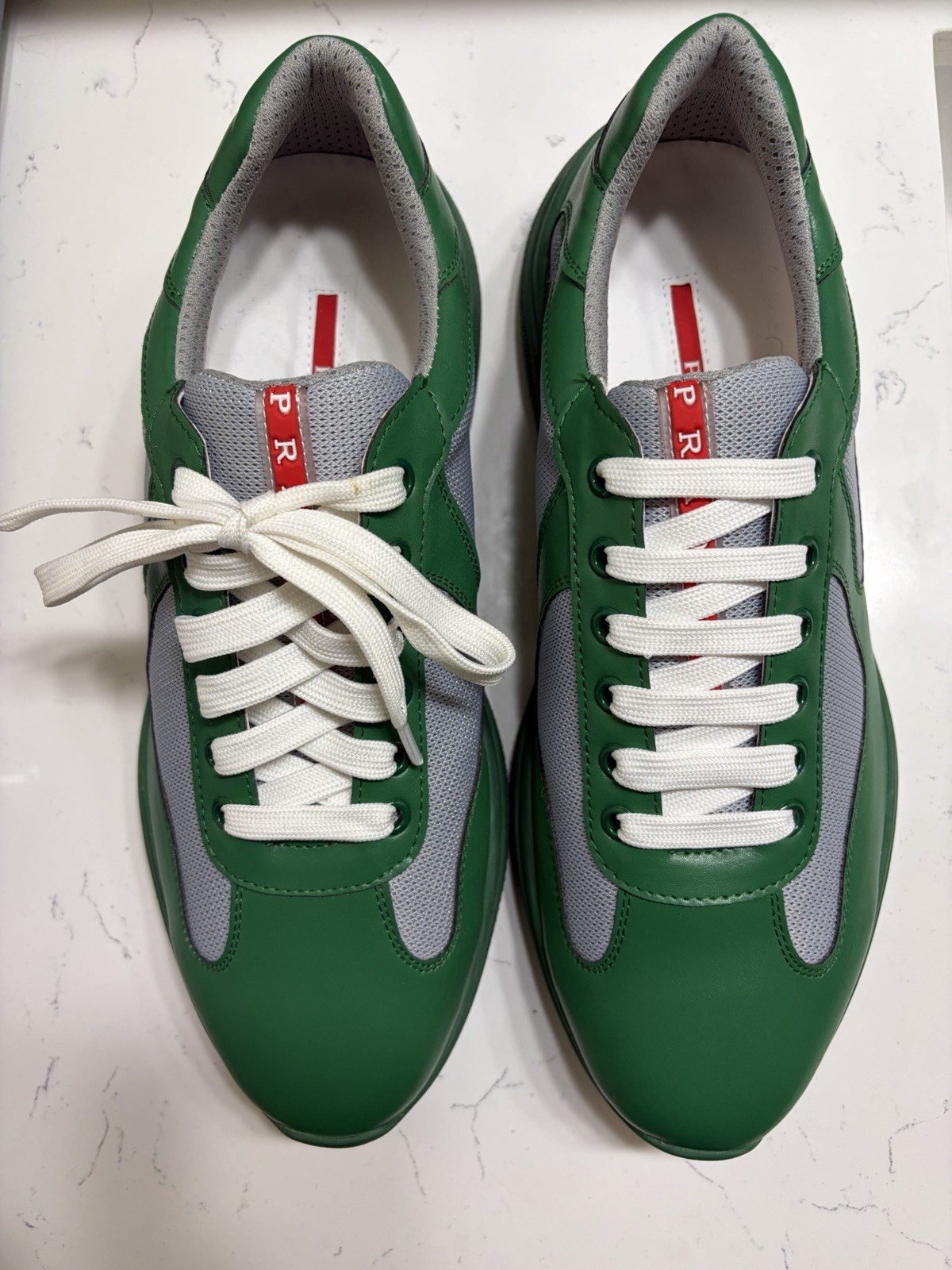 PRADA Lace-Up Green Gray White Low Top Men's Athletic Sneakers