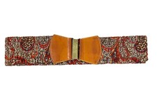 Vintage 80s/90s Red Paisley Print Elastic Stretch Belt M/L