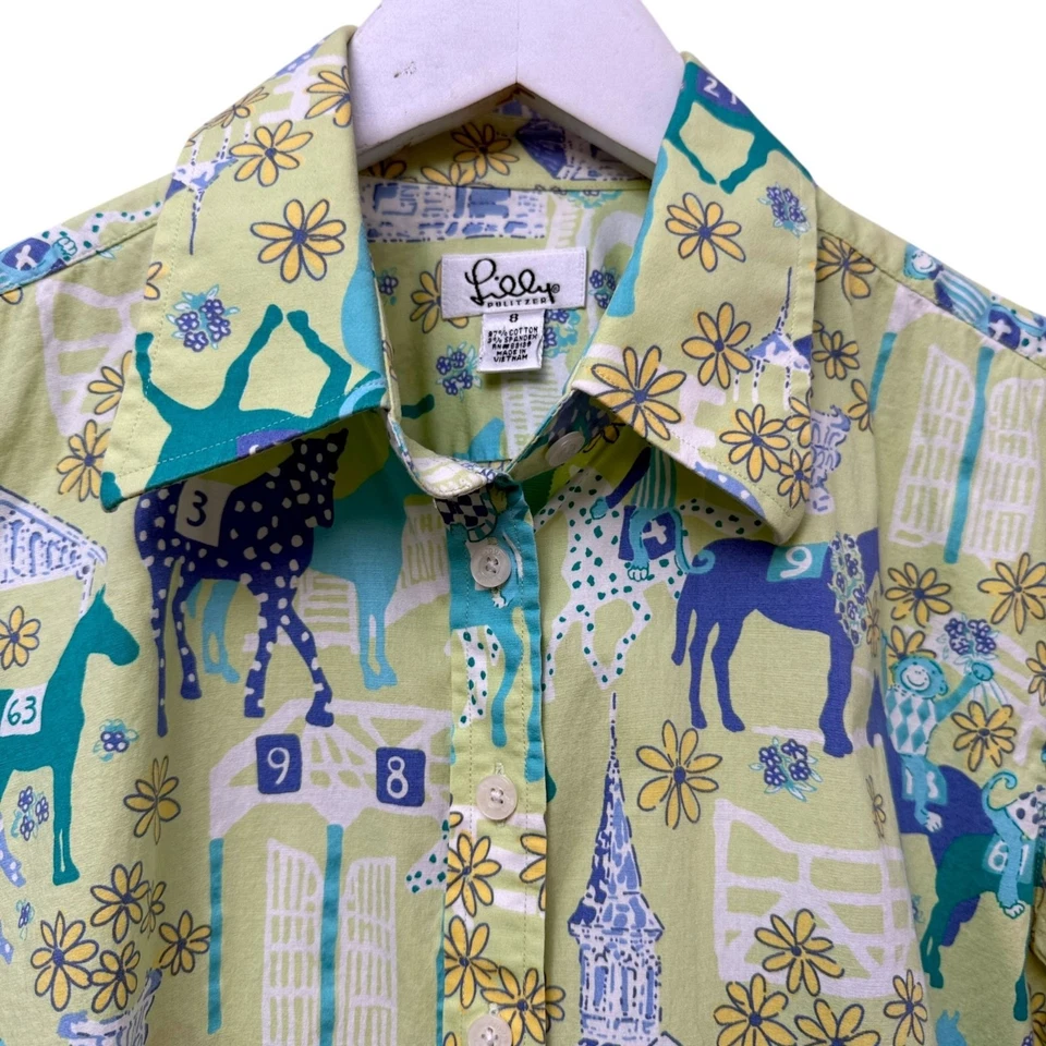 Vintage Lilly Pulitzer Shirt Size 8 Horses Equestrian Fun Print Womens Preppy To - Image 2 of 4