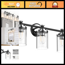 Modern Black and Chrome Bathroom Vanity Light, 3-Light Over Mirror Fixture with