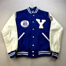 Vintage Yokota Raiders Varsity Jacket Large Blue Leather Wool Japan Football AFB