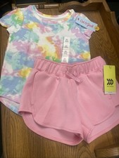 Girls XS 4-5 T- Shirt Pink Elastic Waist Shorts Summer Outfit