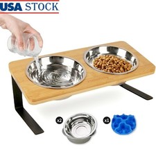 Raised Tilted Slow Feeder Bowl Cats Dogs Non-Slip Stainless Steel Easy Clean New