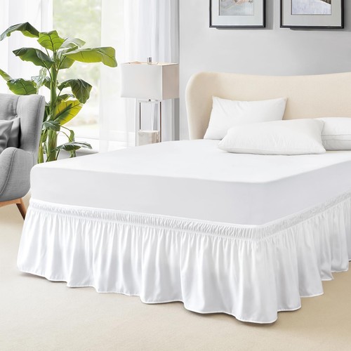 King Bed Skirt, Dust Ruffle for King Size Bed, Easy Fit with 15-Inch Tailored...