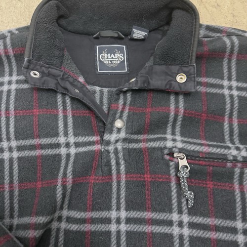 Chaps Fleece Pullover Jacket Mens Size Large Plaid 1/4 Button Up Black Red - Picture 7 of 12