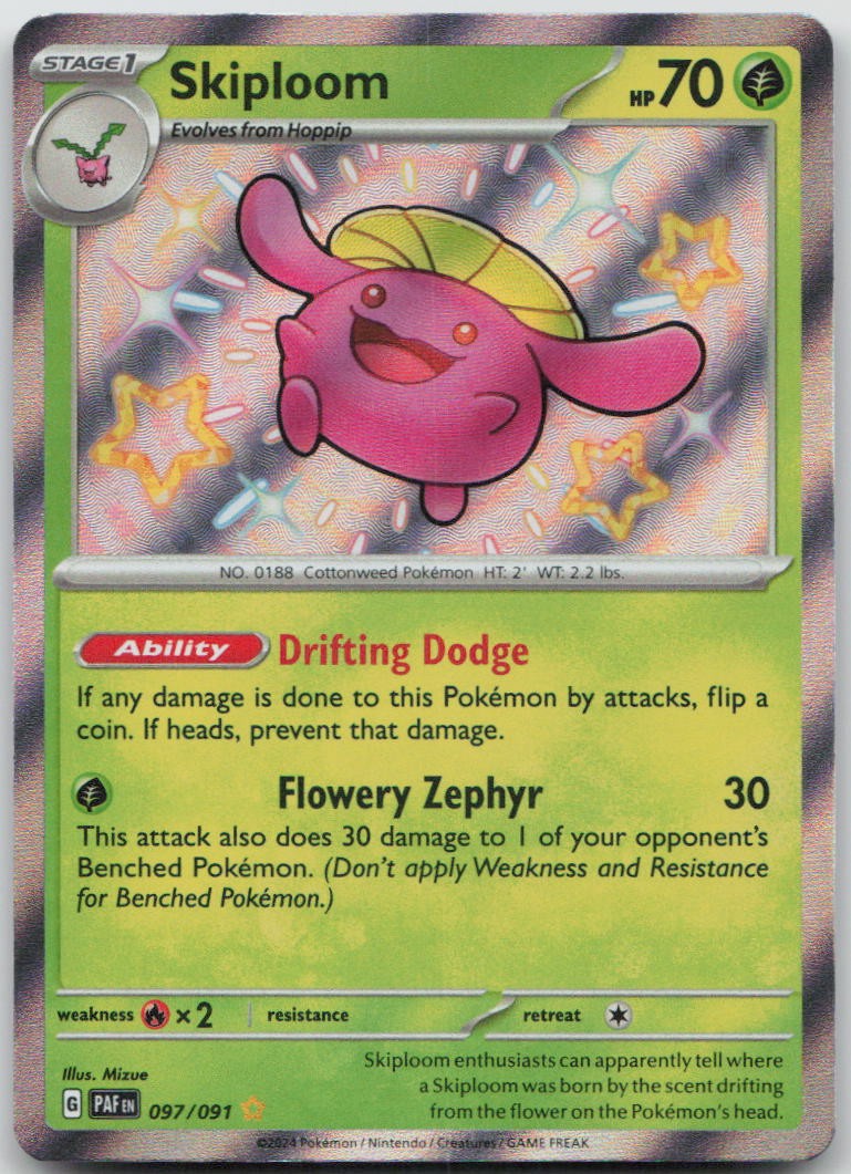 SKIPLOOM 097/091 SHINY RARE PALDEAN FATES POKEMON HOLO NM/M