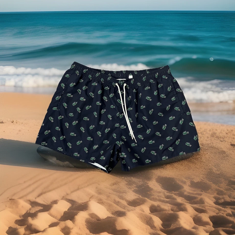 Мужские плавки Lacoste темно-синие с логотипом крокодила по всему телу размер XL - Изображение 2 из 4