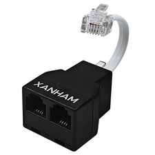 RJ11 6P4C 2-Way Telephone Line Splitter Adapter 3" Cable Black for Phone Fax