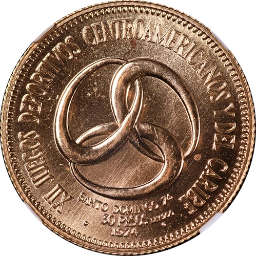 1974 Dominican Republic Gold 30 Pesos Central American Games NGC MS67