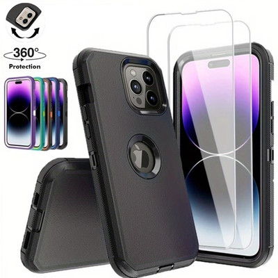 For iPhone 14 Case/14 Pro Max/14 Heavy Duty Cover Fit Shockproof+2xGlass Screen