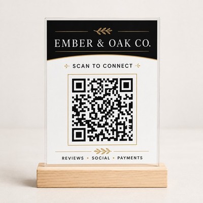 Custom Acrylic QR Code Sign 5x7 Wood Stand Review WiFi Business Logo
