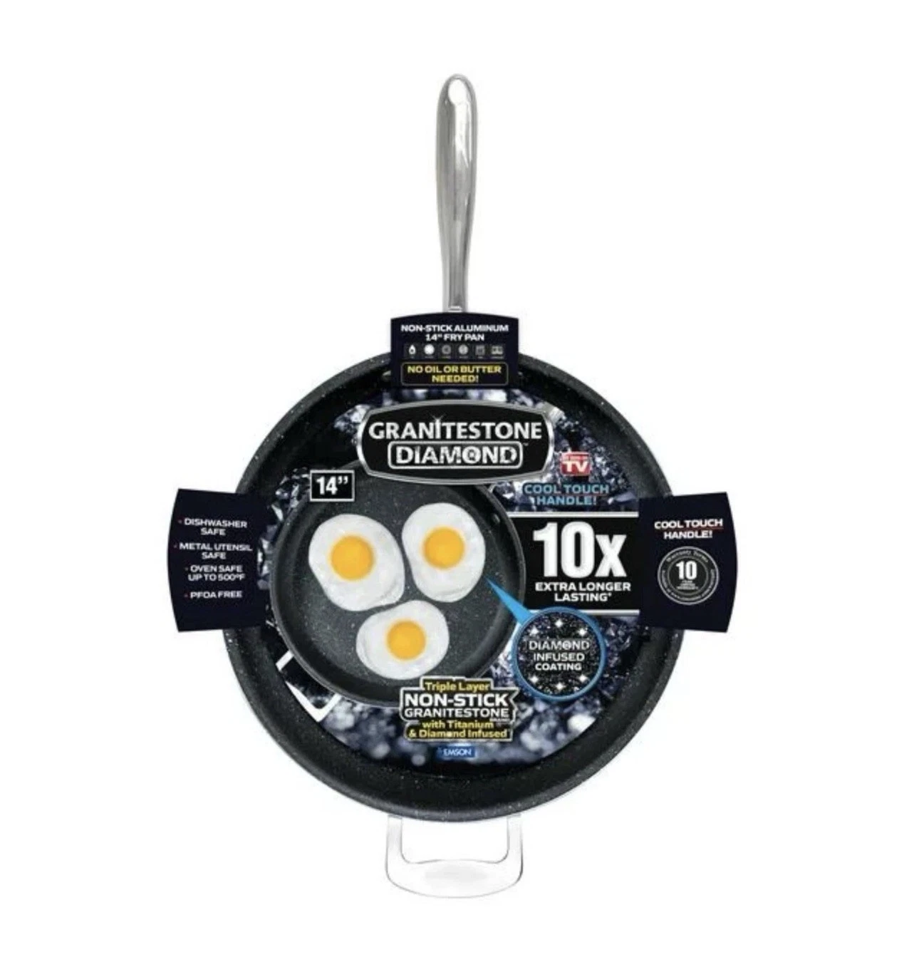 14” Nonstick Frying Pan/Ultra Durable Mineral & Diamond Triple Coated Surface