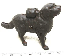 A.C. WILLIAMS CAST IRON ST. BERNARD BANK WITH PACK "I HEAR A CALL" PAT 7/20/1900