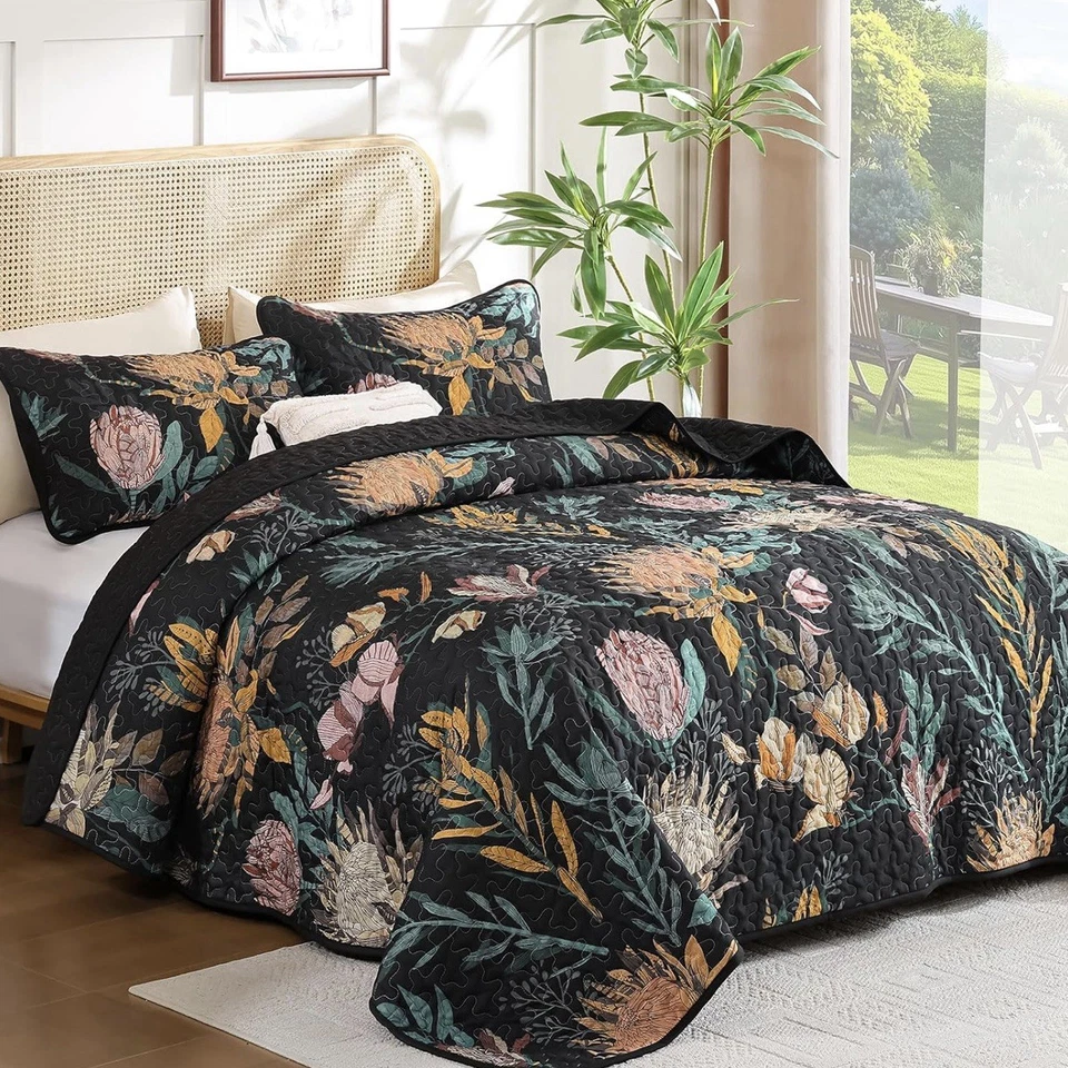 NEW Anthropologie Queen / King Reversible Boho Quilt Bedspread Bedding Sham Set - Image 2 of 4