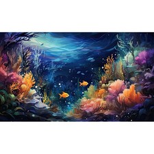 Ocean Floor Aquarium Background Underwater Coral Reef and Fishes Landscape Fi...