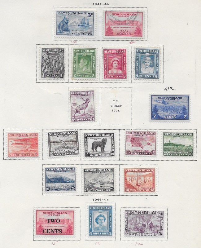 19 Newfoundland Stamps w/Air Post from Quality Old Antique Album 1941-1947
