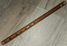Vintage Flute 14" 6 Hole w/ Metal bronze, I think. Band On End. India, Maybe.