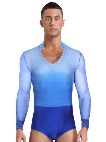 Mens Glitter Latin Ballroom Samba Dance Outfit Long Sleeve Bodysuit Nightclub - Picture 9 of 87