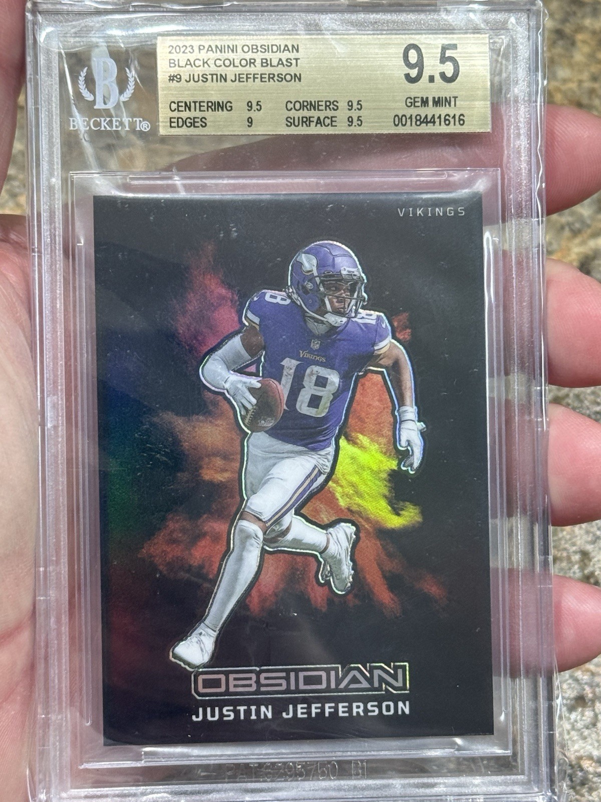 2023 Panini Obsidian Justin Jefferson Black Color Blast #9 Case Hit 9.5 GEM