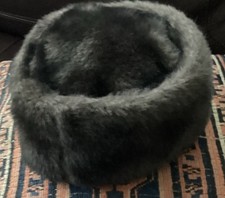 Vintage 1960s Real Fur Pillbox Hat  Black/Brown  Made In USA