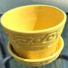 VINTAGE MCCOY POTTERY GREEK KEY Yellow  *4 INCH* FLOWER POT with ATTACHED SAUCER