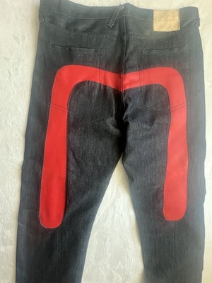 Rare Vintage Evisu Jeans With Stitched Leather Daicock Logo In Red Size 36