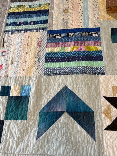 Homemade Sampler Quilt Pinwheels Acorn Geometric Patterns 33"x63" - Picture 3 of 19