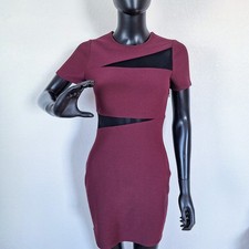 Express Women's Sz 2 Bodycon Mesh Cutout Short Sleeve Stretch Party Dress - Plum