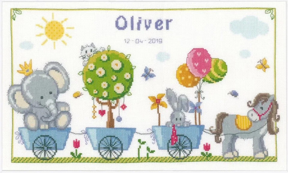 Vervaco CUTE ANIMAL PARADE BOY or GIRL BIRTH RECORD COUNTED CROSS STITCH KIT NIP - Image 4 of 4