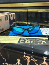 Costa Del Mar Brine Black Frame 580P Polarized Sunglasses with Blue Mirror