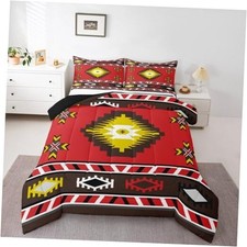 Southwestern Geometric Bedding Set for Women Southwest Native Twin Red Brown