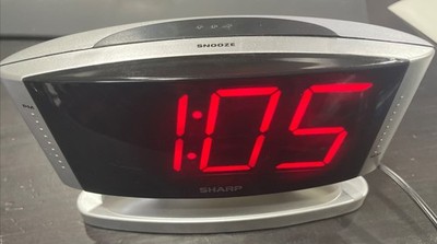 Sharp LED Digital Alarm Clock, Swivel Base, Silver Case, Red Display, SPC033