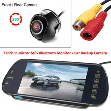 7" MP5 Bluetooth Car Rearview Mirror Monitor 360° Degree Rotatable Backup Camera