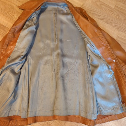 Vintage Leather Jacket Coat Womens Medium Camel Tan Hipster Retro Patchwork - Picture 9 of 14