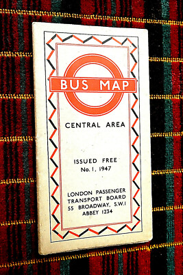 LONDON TRANSPORT CENTRAL AREA BUS MAP No.1 1947. Top Zustand.