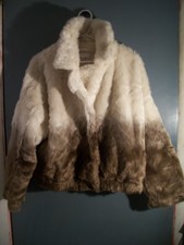 Women's Venus Faux Fur Bomber Jacket Coat Cream & Brown Size Xl