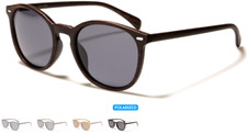 Polarized Sunglasses - Mens / Womens - Round Frame - Faux Wood Grain Brown Black
