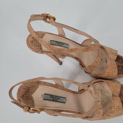 Prada Cork Multi Strap Platform Sandals Size 40.5 SAKS Exclusive - Picture 5 of 12