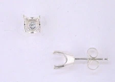 4 Prong Round Earring Setting Sterling Silver