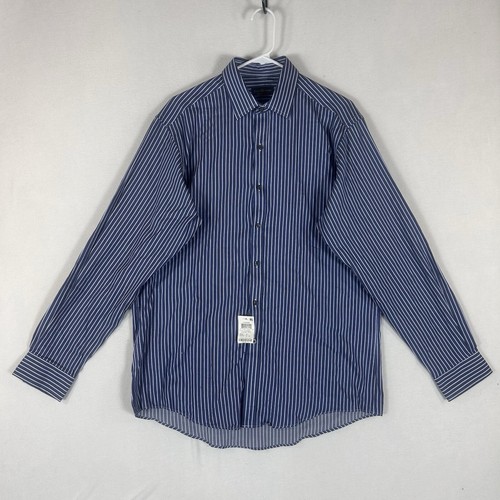 Club Room NEW Long Sleeve Button Up Dress Shirt Mens 15.5 (34/35) Blue Striped - Picture 1 of 10
