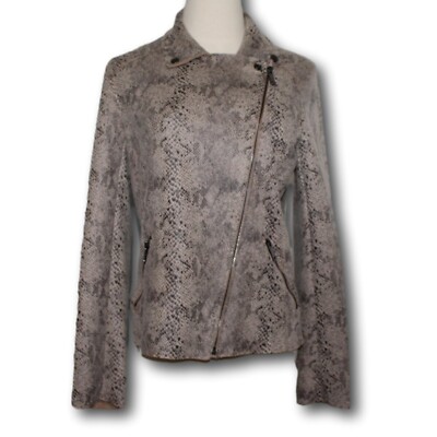 CATHERINE MALANDRINO (S) Faux Leather Jacket Pockets  Off Center Zipper